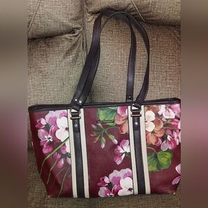 Dana Buchman Floral Tote in Burgundy and Green
